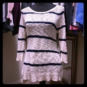 Cream and Navy Striped Sweater